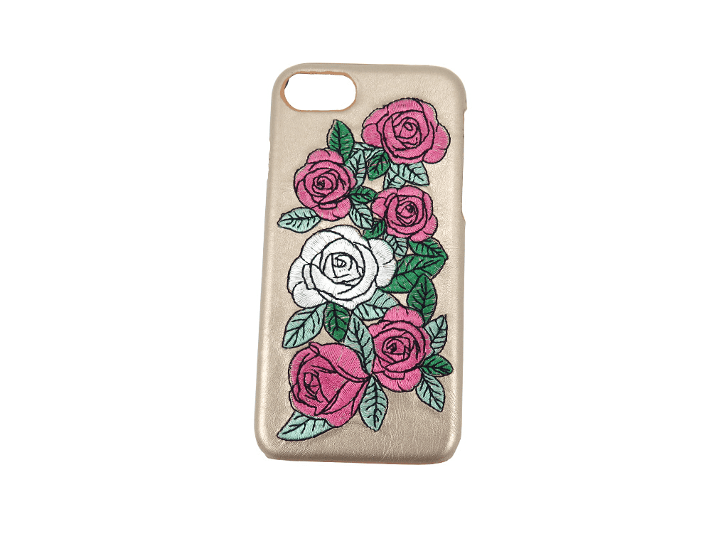 Phone case with flower embroidery