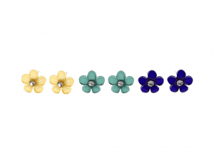 Kids’ Earring Pins with a Flower with Stone-3 Pairs per Card