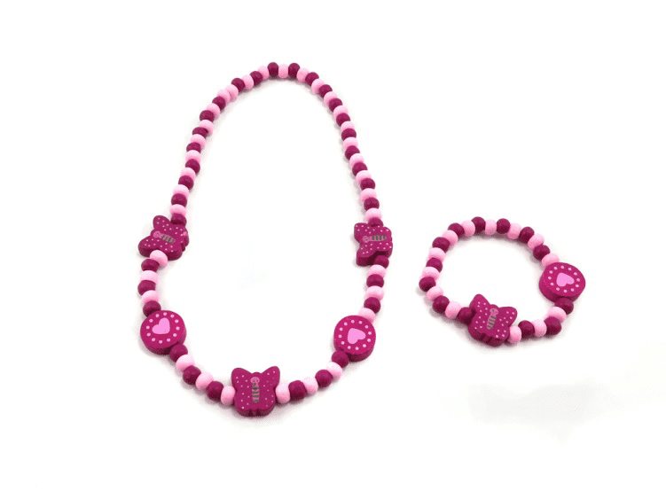Handmade pink and fuchsia beaded kids’ necklace & bracelet set