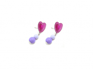 kids earring with heart pendant and purple beads