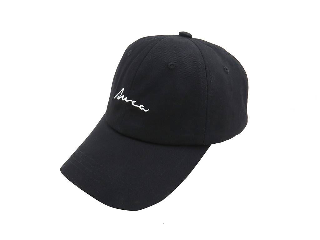Black baseball cap with white embroidery letters