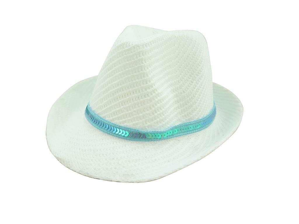 Fashion off white straw paper hat with sequined ribbon