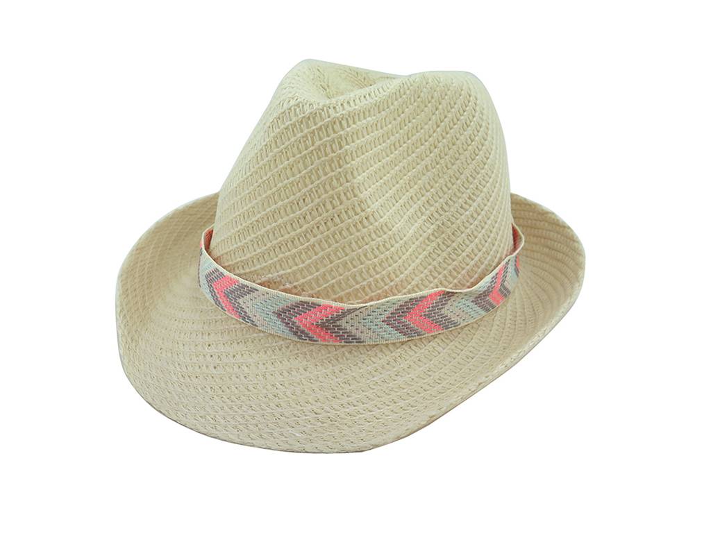 Fashion straw paper summer hat with arrow pattern ribbon