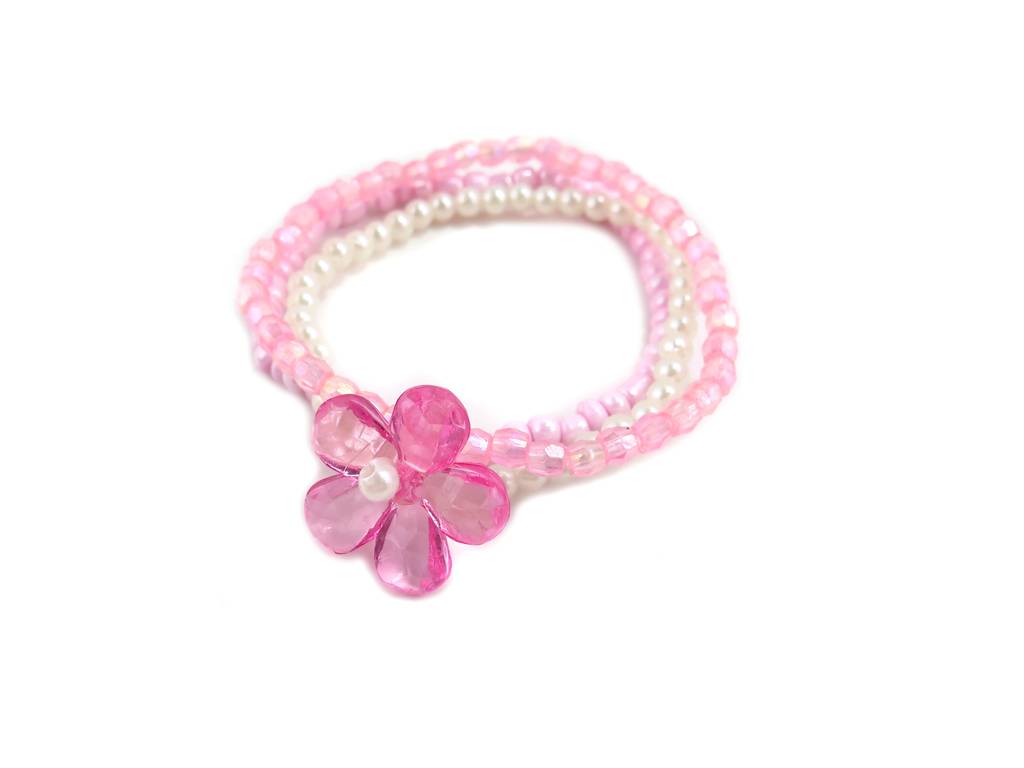 kids’ beads bracelets with flower pendant,3pcs/card,1pc with a acrylic flower