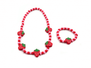 children bracelet and necklace set with strawberry pendant