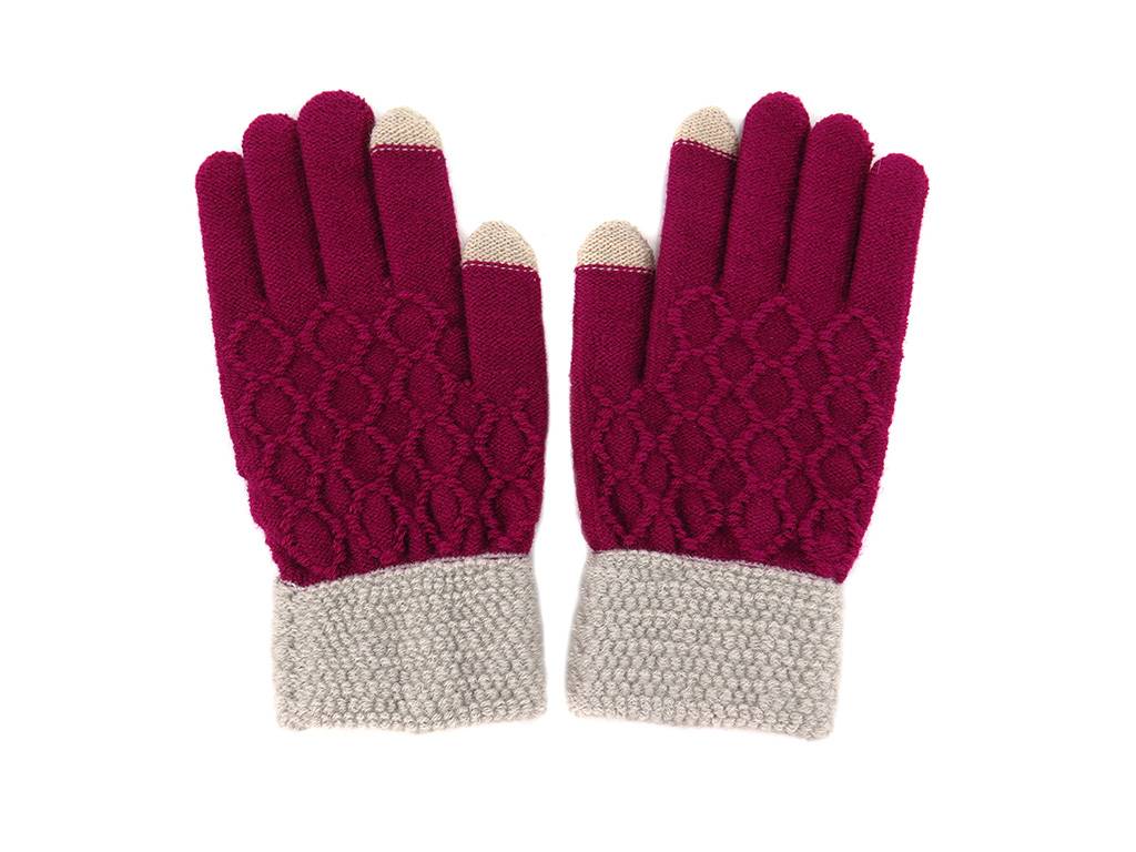 Soft cozy red and beige winter glove