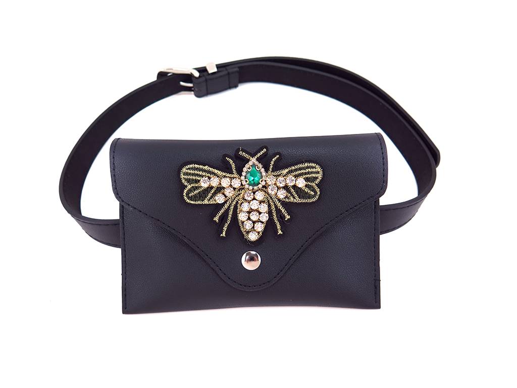 Faux leather with bee patch bum bag