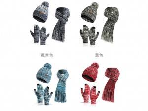 Color hat thickened scarf touch screen gloves three-piece set