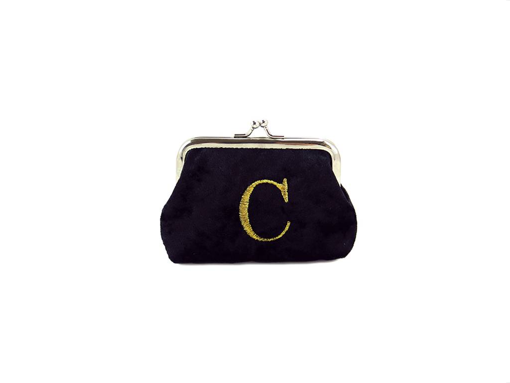 “C” embroidery velvet click wallet