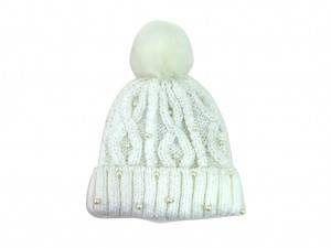 Fashion knitted pompom winter hat with pearls