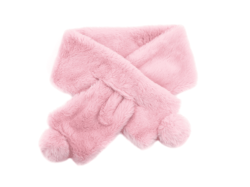 Fluffy pink pompom winter scarf for kids