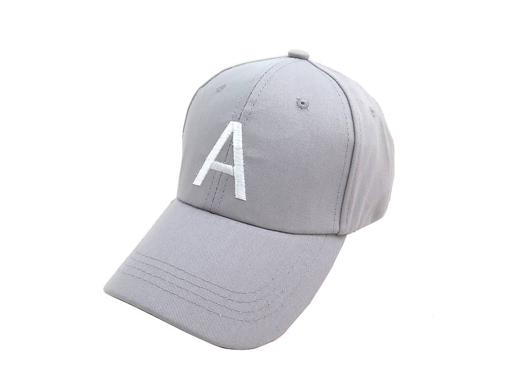 Grey baseball cap with white embroidery letters