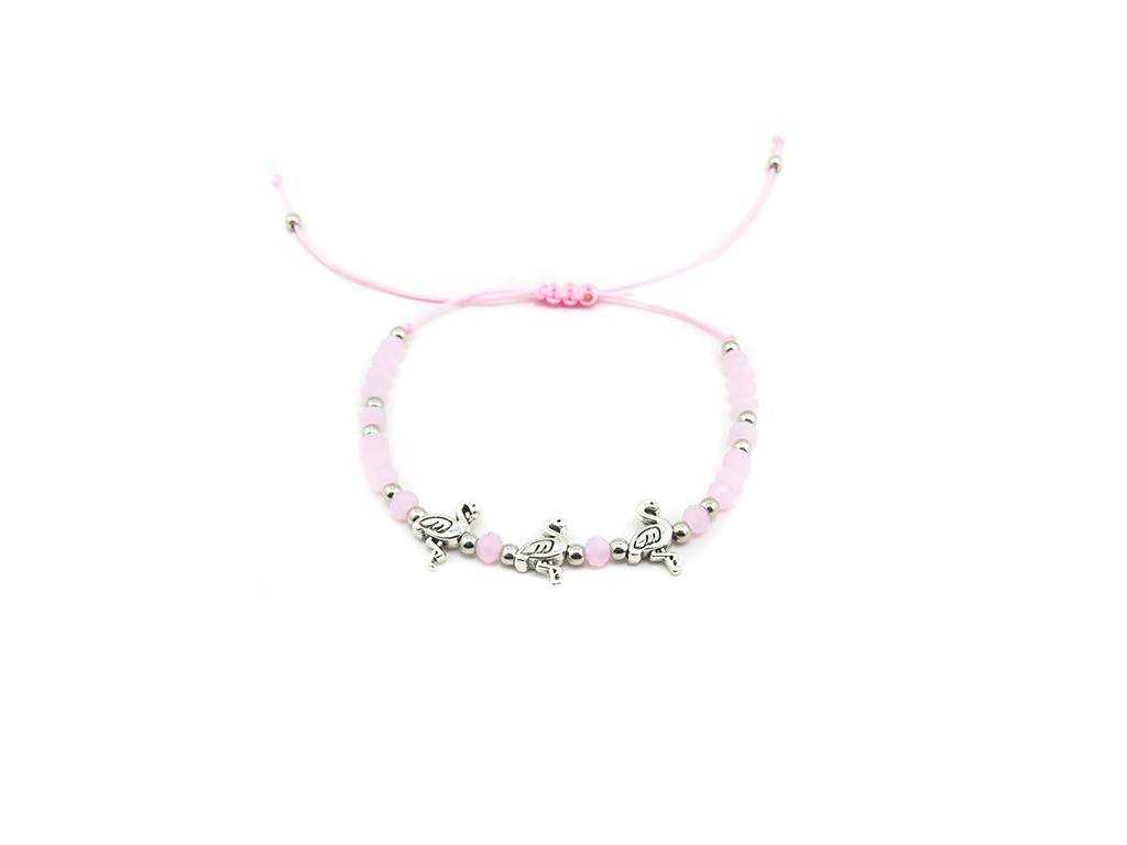Silver & pink bead flamingo handmade anklet
