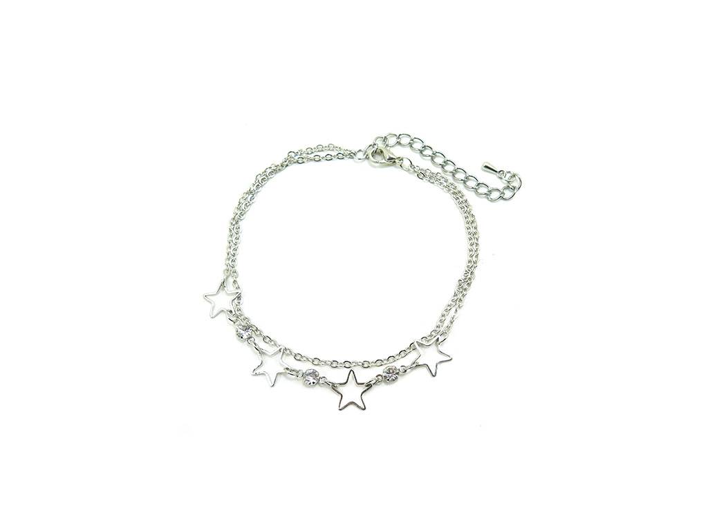 Romantic rhinestone embedded star pendant link chain bracelet