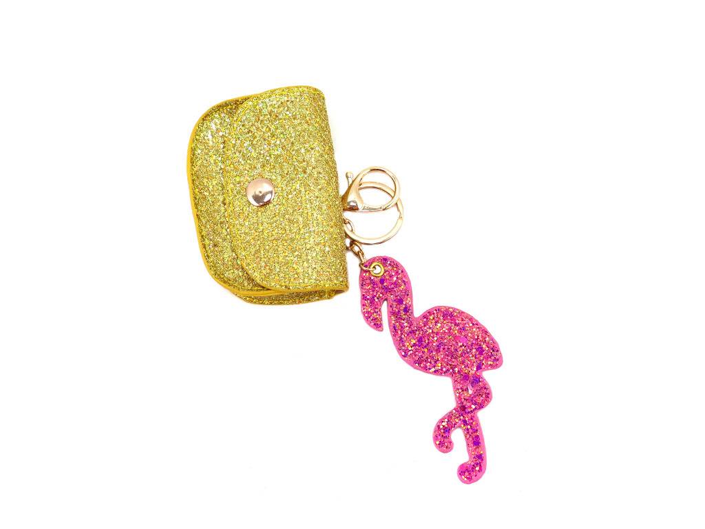 Keychain with flamingo and wallet pendant
