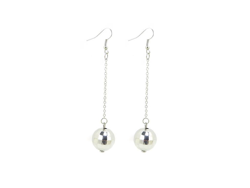 Drop long chain with silver acrylic ball earrings