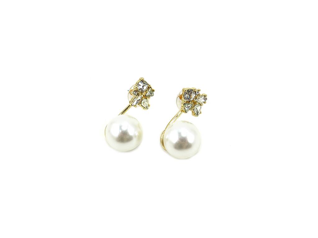 Elegant rhinestone embedded flower pearl stud earring