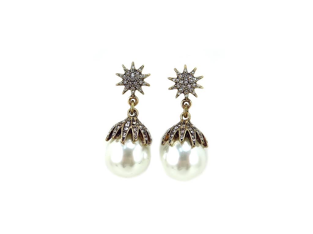Rhinestone and faux pearl ear stud earrings