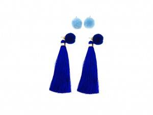 2prs earring with pompom ball and tassel set