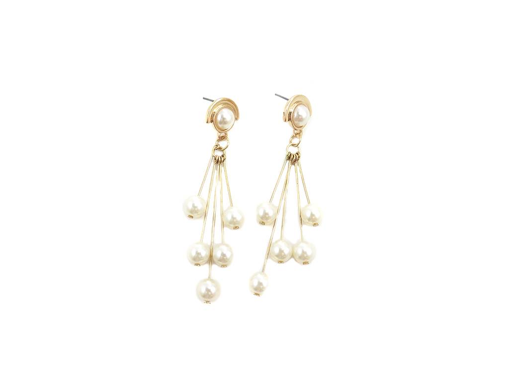 Long drop ear studs with pearl