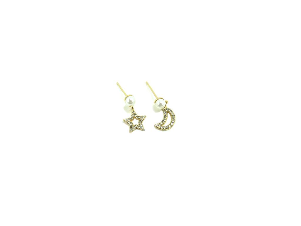 Drop star and moon ear studs with rhinestones earring