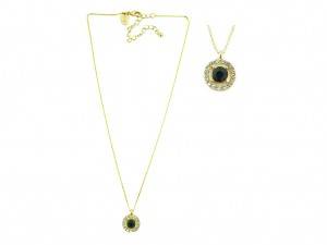 Luxurious 925 sterling silver gold plated necklace with rhinestone green pearl