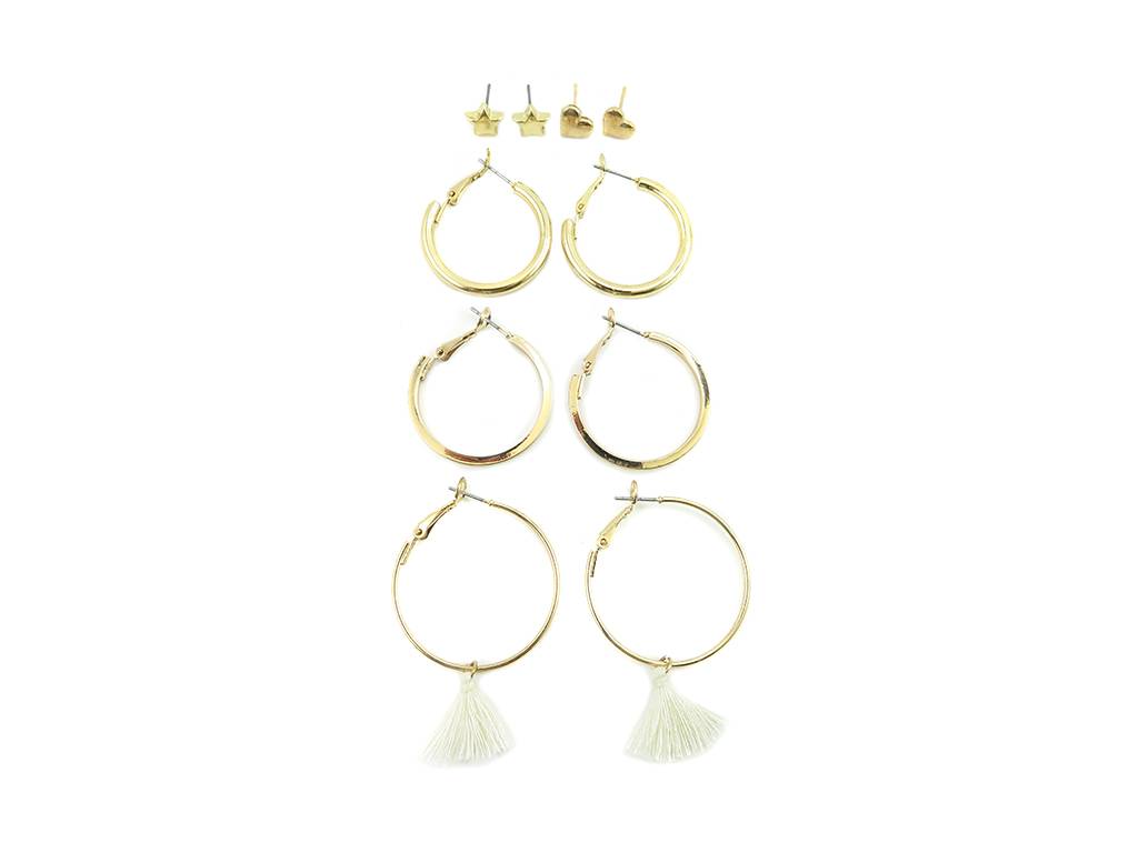 Gold hoop tassel round earrings