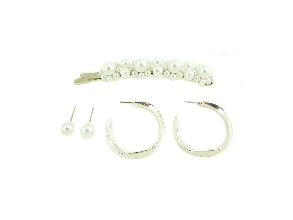 Elegant pearl jewel set with hair clip and stud earring