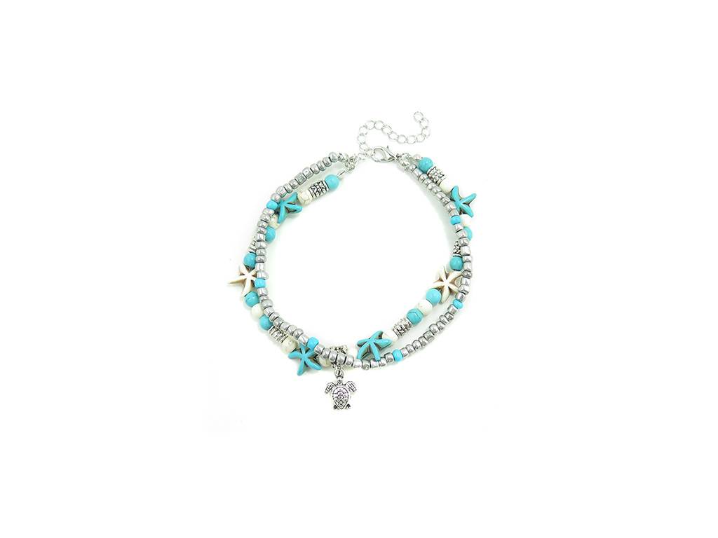 Anklet with sea fish, turquoise pendants