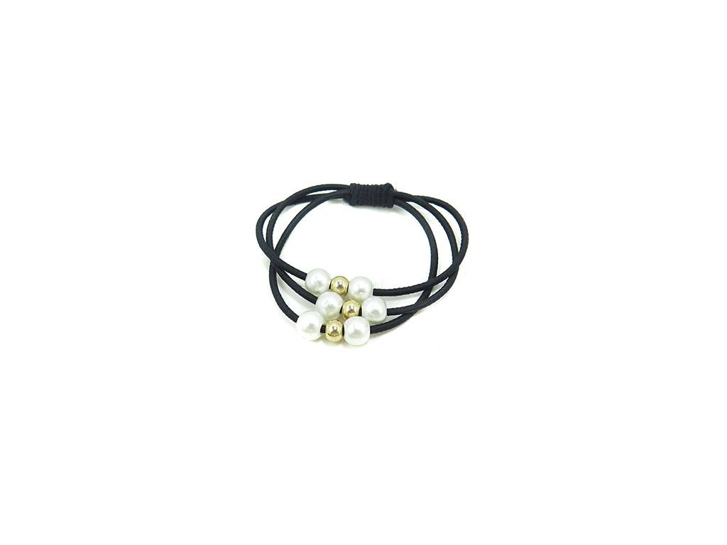 multi layers hollow hair elastic with gold beads and white peal