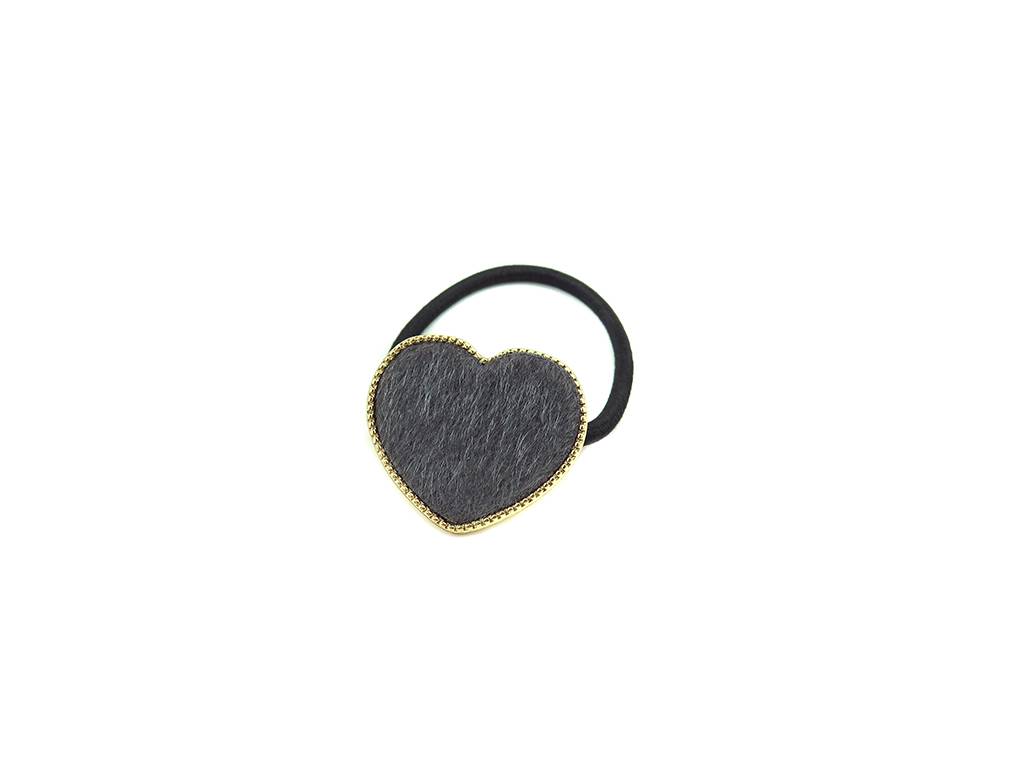 gray heart hair elastic with gold edge