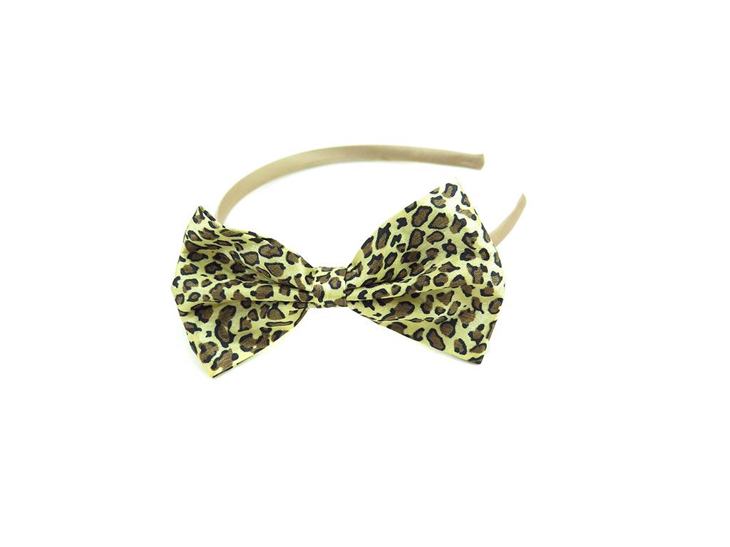 Beige hair loop in satin material with leopard bow