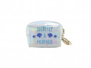 coin purse key chain with mermaid print and hologram fabric