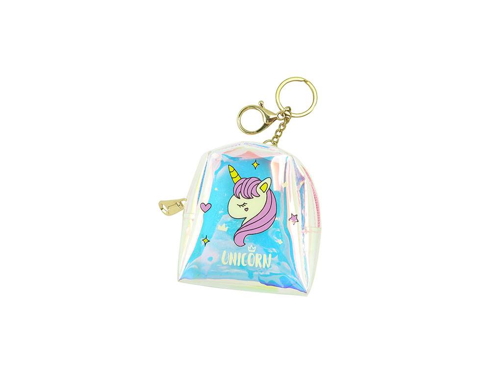 coin purse key chain with unicorn print and hologram PVC fabric