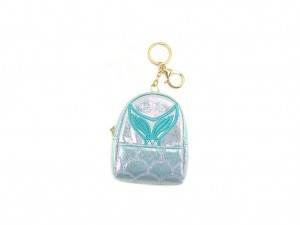 coin purse key chain with mermaid tail embroidery and metallic fabric