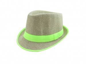 unisex beige color Panama hat with neon green band