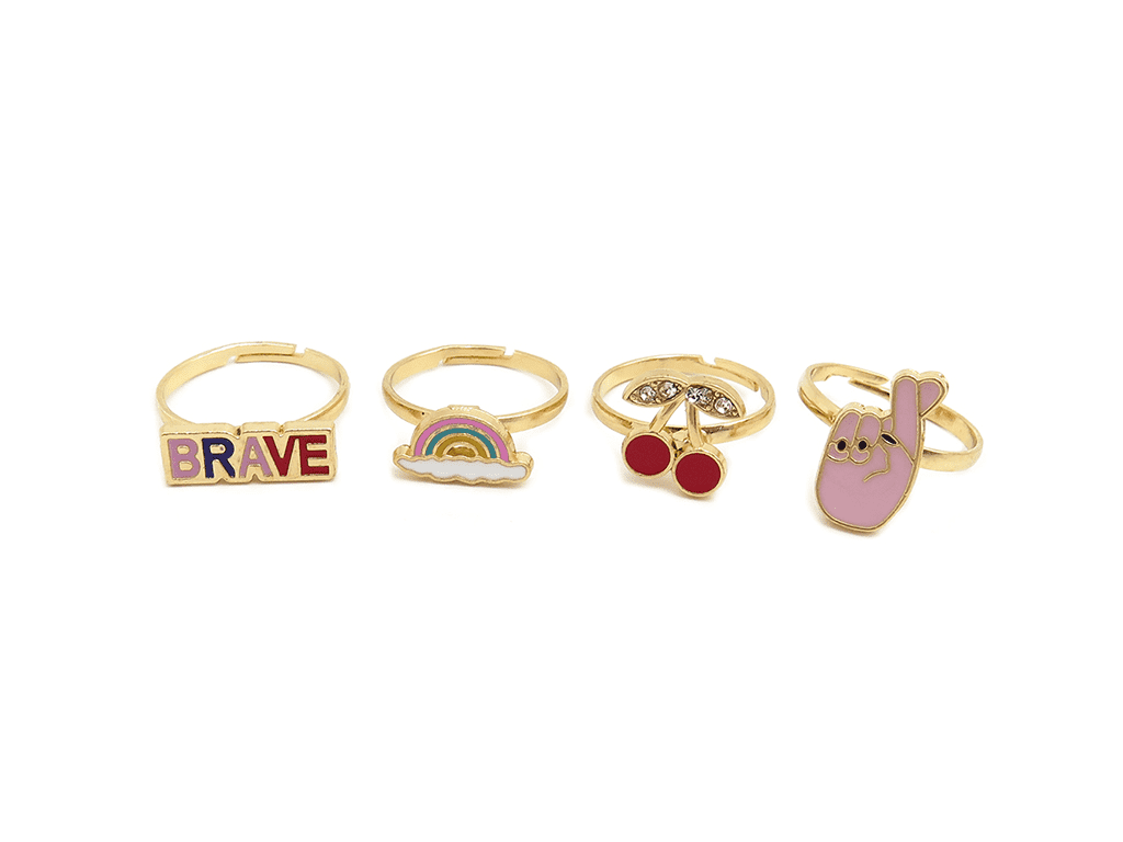 BRAVE, Rainbow, Cherry and Palm Rings Set