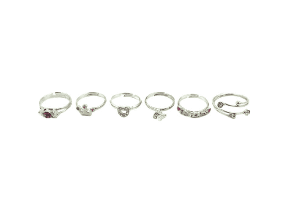 kids’ rings with stone, crown, heart, princess pendants-6pcs/card