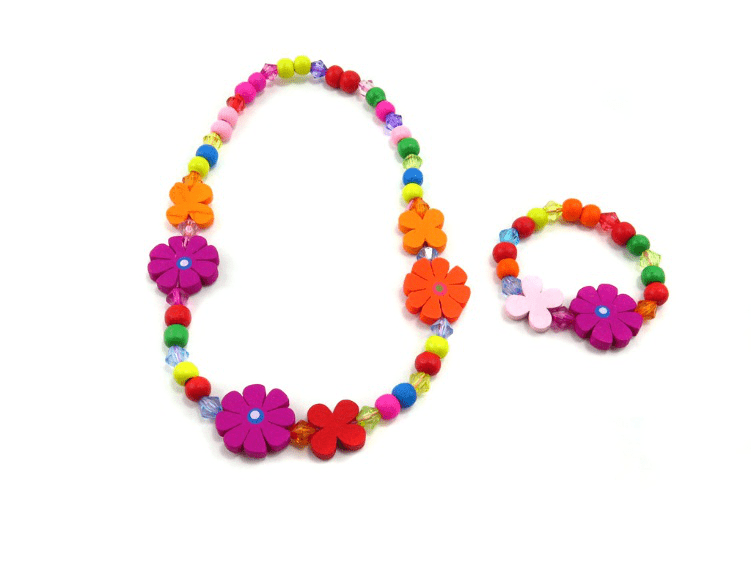 Kids bracelet and necklace set with flower pendant