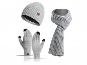 3pcs/Set winter knitted thick Neck bib hat gloves