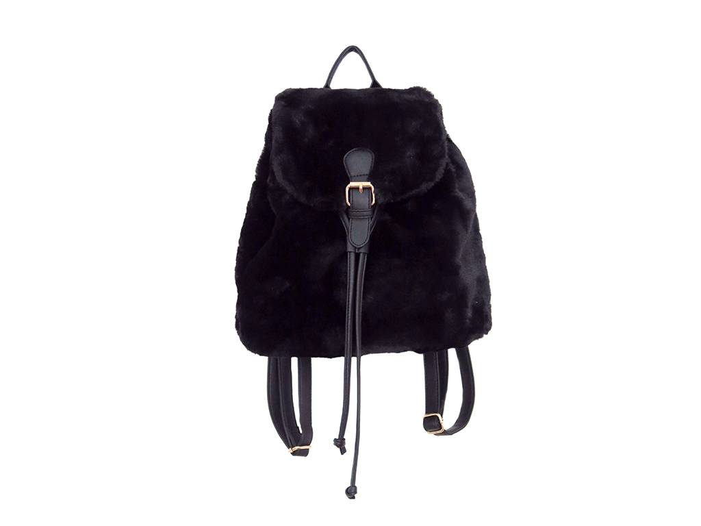 Faux fur backpack in black color