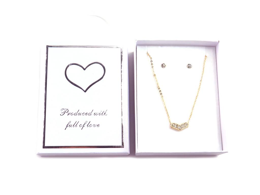 shiny stone heart pendant earring-necklace set with gift box