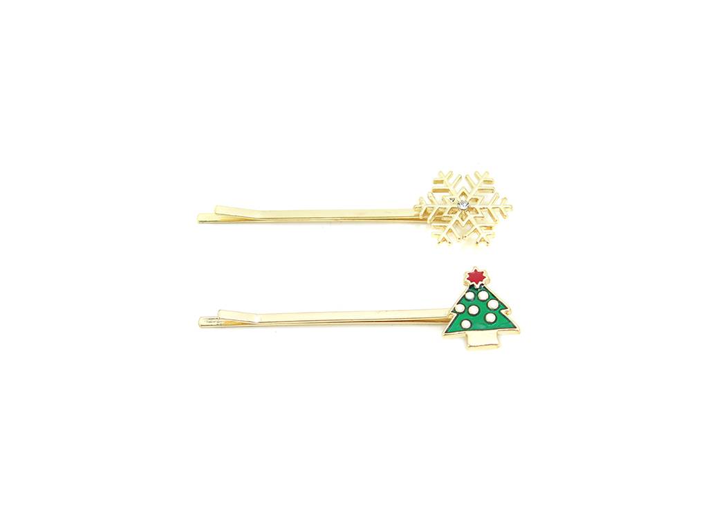 snow flower and Christmas tree hair pins