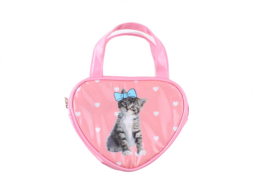 kitten design heart shape cosmetic bag