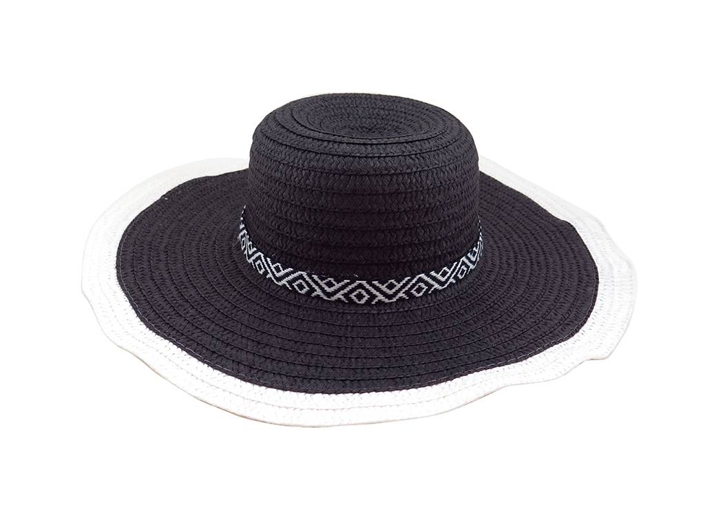 Ethnic black white straw paper hat