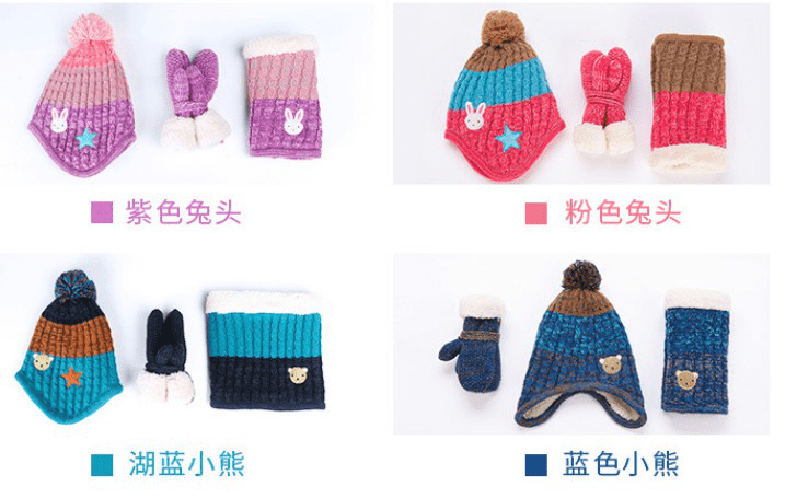 Cute kid winter glove hat scarf set