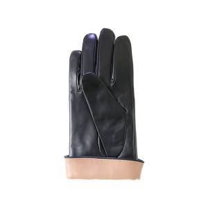Ladies black sheep leather gloves with cognac cuff