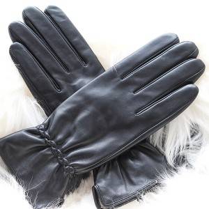 Ladies sheep leather gloves with Leather Strap Decoration
