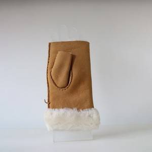 Ladies Sheepskin fingerless Mittens with two rows of hand stitching