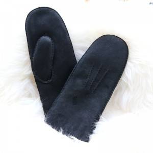 Handmade classical sheepskin mittens for ladies with wool out trim